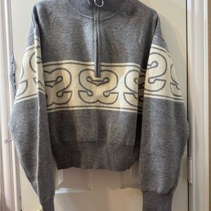 Sandro Gray and Cream Turtleneck Sweater